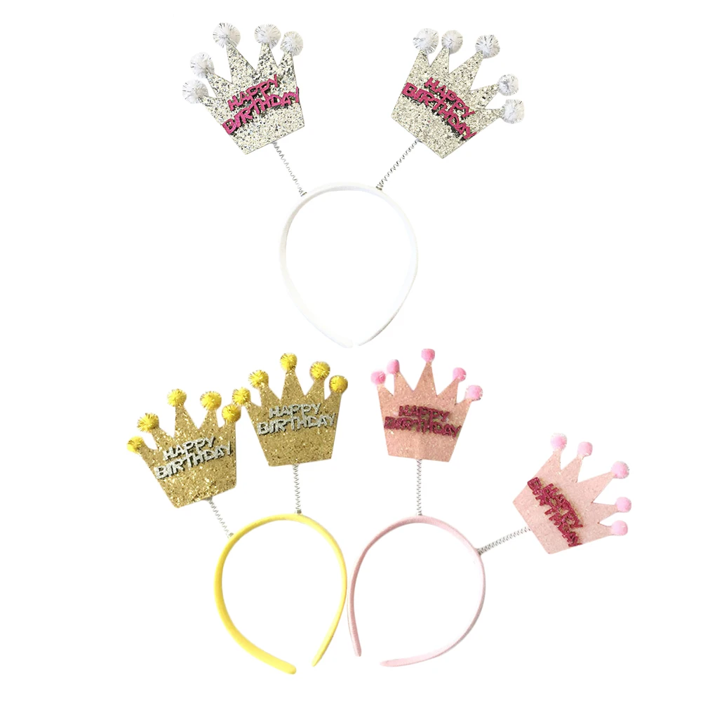 3pcs Glitter Crown Headbands Shiny Happy Birthday Hair Accessories