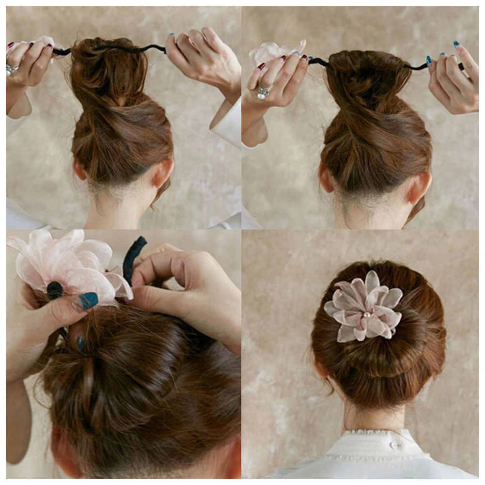 女性花ドーナツツイストヘッドバンドマジックおだんごヘアメーカー Diy 髪型ツールパールつぼみ皿髪ヘアバンド Women S Hair Accessories Aliexpress