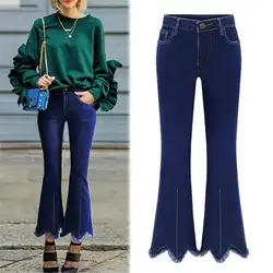 2018 новые и модные джинсы большого размера для женщин-эластичные расклешенные брюки сексуальные джинсы