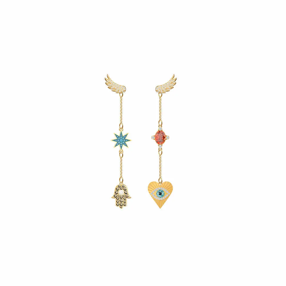 

High Quality Silver Lucky Wing Eye Palm Swa 1:1 Long Drop Earrings Fine Jewelry For Women Hot Crystal