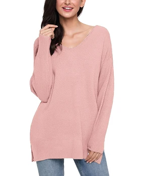 

2020 ZANZEA Autumn Winter Women Pullover Knitting Sweater Casual Loose Solid Sexy V-Neck Long Bat Sleeve Split Sweater Plus Size