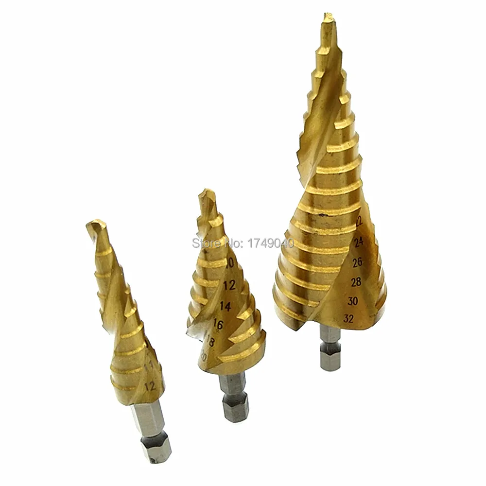 3 шт. ступенчатое сверло HSS Титан 1/4 &quotшестигранный хвостовик металлическое