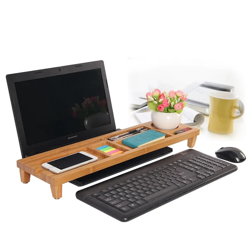 Multi-function Bamboo Storage Rack Computer Keyboard Stand Bracket Office Table TV Desktop Organizer Tableware Storage Box Shelf