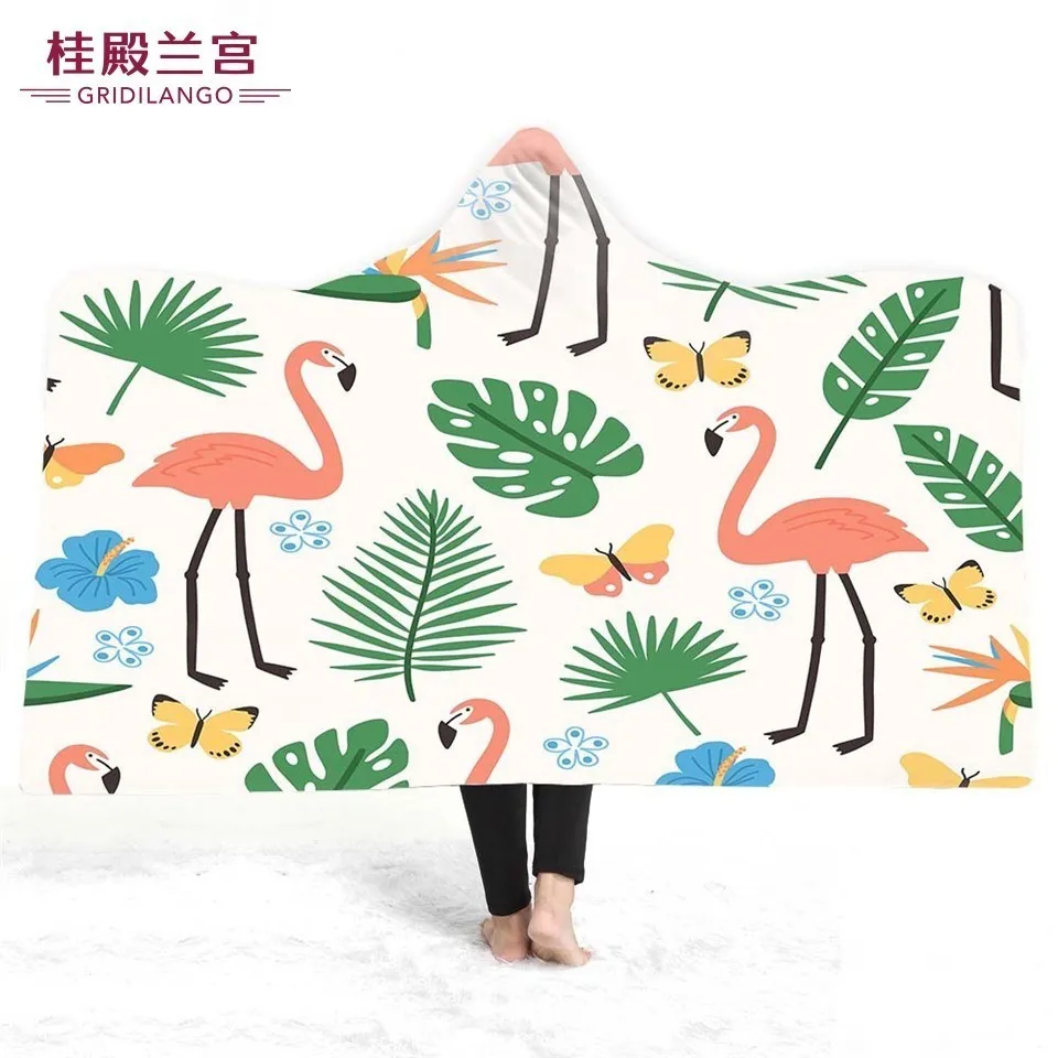 

GRIDILANGO Pink Flamingo Cartoon Hooded Blankets Cute Printing Home Office For Adults Kids Gift Wearable Throw Blankets Travel
