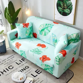 

Leaves and Red Flowers Print Sofa Cover Anti-dirty Tight Wrap All-inclusive Couch Cover For Living Room Office 1/2/3/4 seater