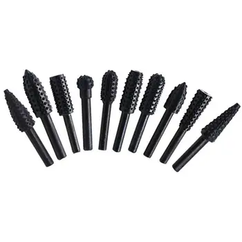 

10pcs/set Steel Shank Rotary Burr Set Wood Black Rasp Rotary File Drill Bits Rotary Rasp Set for Woodworking