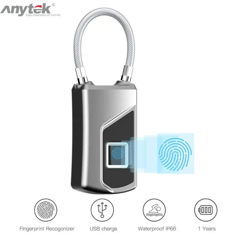 

IP66 Waterproof USB Fingerprint Lock Anti-theft Door Luggage Case Bag Suitcase Padlock Keyless Candado Cerradura Puerta