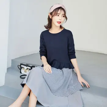 

Sunbaby Maternity clothing Autumn New Style Korean-Style Fashion Plaid Panel Pregnant Women Dress Q1220