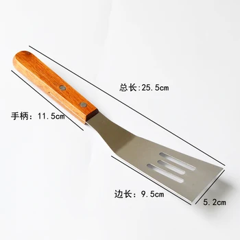 

Stainless steel wooden handle pizza cake frying shoveling elastic non sticky Japanese teppanyaki shovel open hole spatula tool