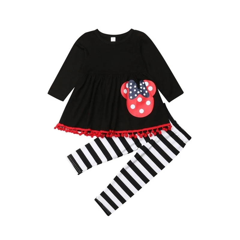 Cute Baby Girl Minnie Mouse Tassel Outfits Clothes Autumn/Winter Warm Black Long Sleeve Blouse Tops Dress+Striped Pants 2PCS Set Cute Baby Girl Minnie Mouse Tassel Outfits Clothes Autumn/Winter Warm Black Long Sleeve Blouse Tops Dress+Striped Pants 2PCS Set