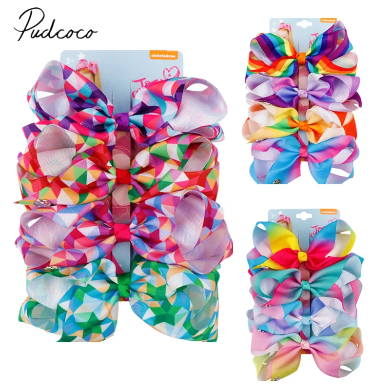 US 4pcs//Set 5.0/" JOJO Grosgrain Ribbon Hair Bow With Clip For Girls Kids Bowknot