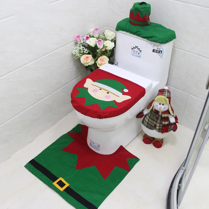 3 шт необычный коврик Санта Клаус, набор для ванной комнаты, контурный ковер, украшение на Рождество, Navidad, рождественские вечерние принадлежности, год