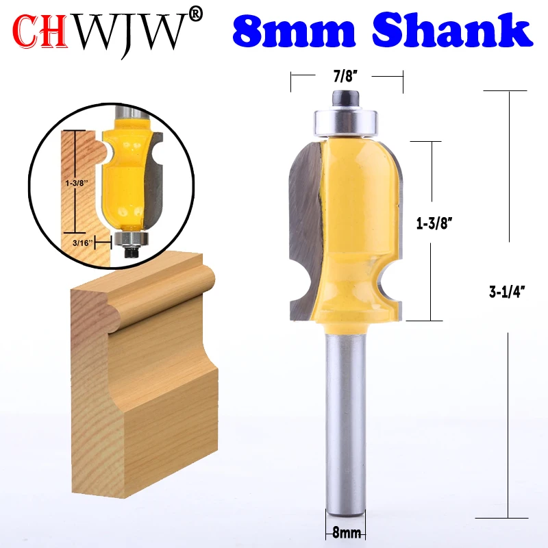 

CHWJW 1PC 8mm Shank Architectural Molding Router Bit Line knife Woodworking cutter Tenon Cutter for Woodworking Tools