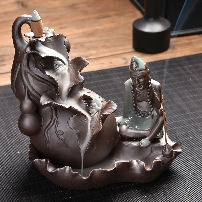 

Fat Monk Incense Burner Smoke Waterfall Backflow Incense Holder Jigong Ceramic Censer Aromatherapy Environment Home Decor