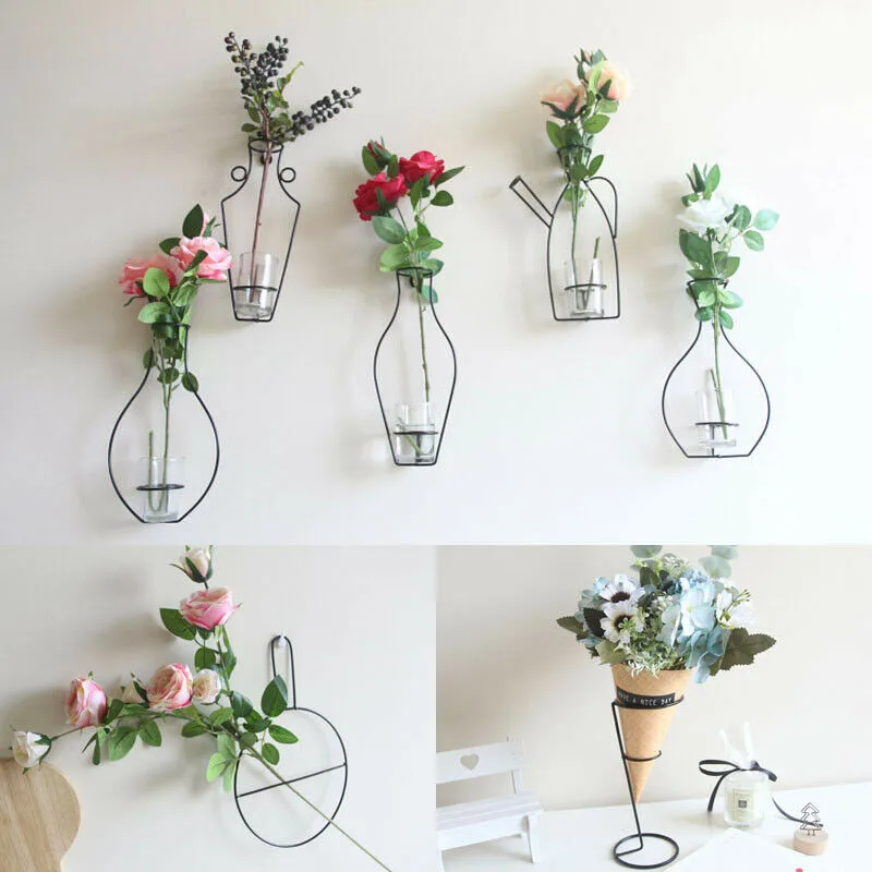 Iron Wall Hanging Vase Shelf Flower Pot Holder Home Storage Rack Decor