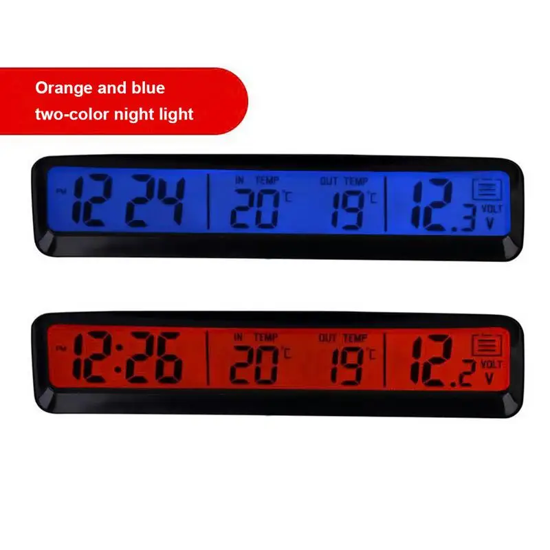 

3-in-1 Multifunctional Car Clock Indoor Outdoor Thermometer Voltmeter ABS Material With LCD Display Accessories Supplies