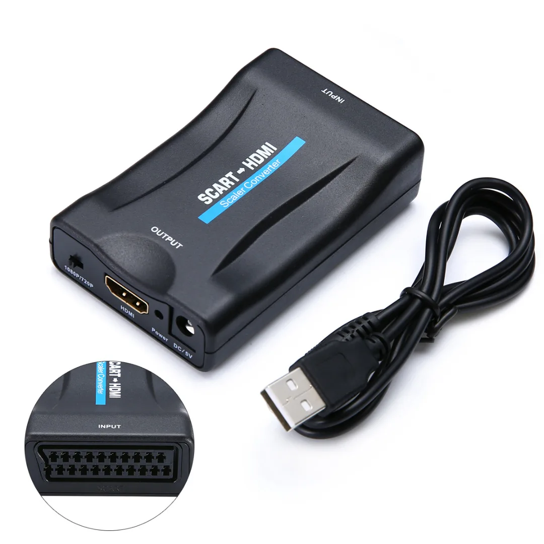 

720p/1080p SCART To HDMI Converter Video Audio Signal Adapter with USB Cable Mini HDMI Converter Video Audio Upscale Converters