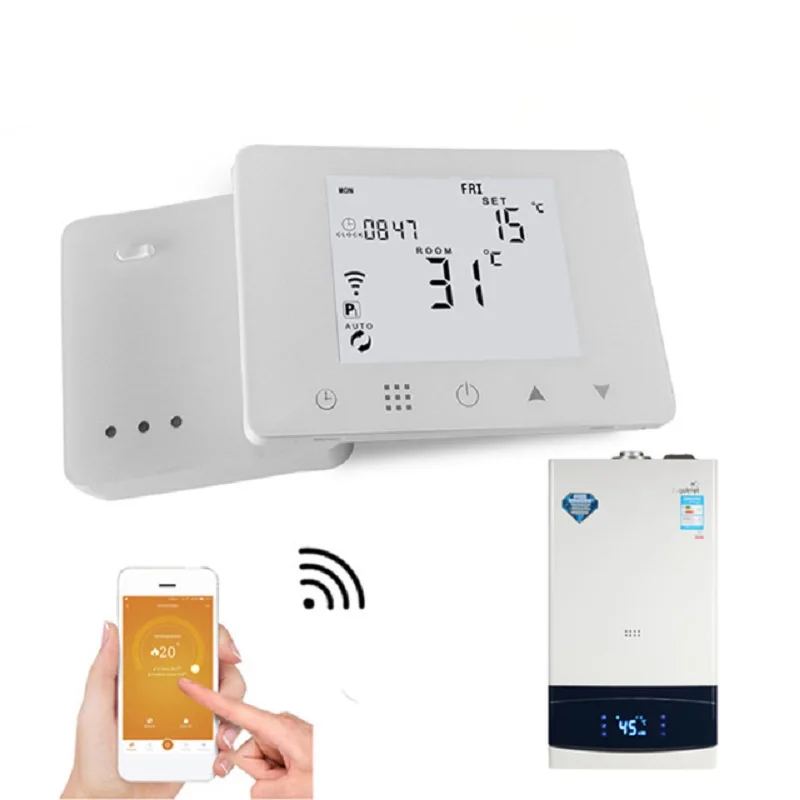 

WiFi & RF Wireless Room Thermostat Wall-hung Gas Boiler Heating Remote Control Thermometer Weekly Programmable