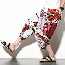 Плюс Размер повседневные мешковатые штаны 5XL хип-хоп шаровары мужские новые этнические широкие брюки японский стиль хлопок лен кросс-брюки