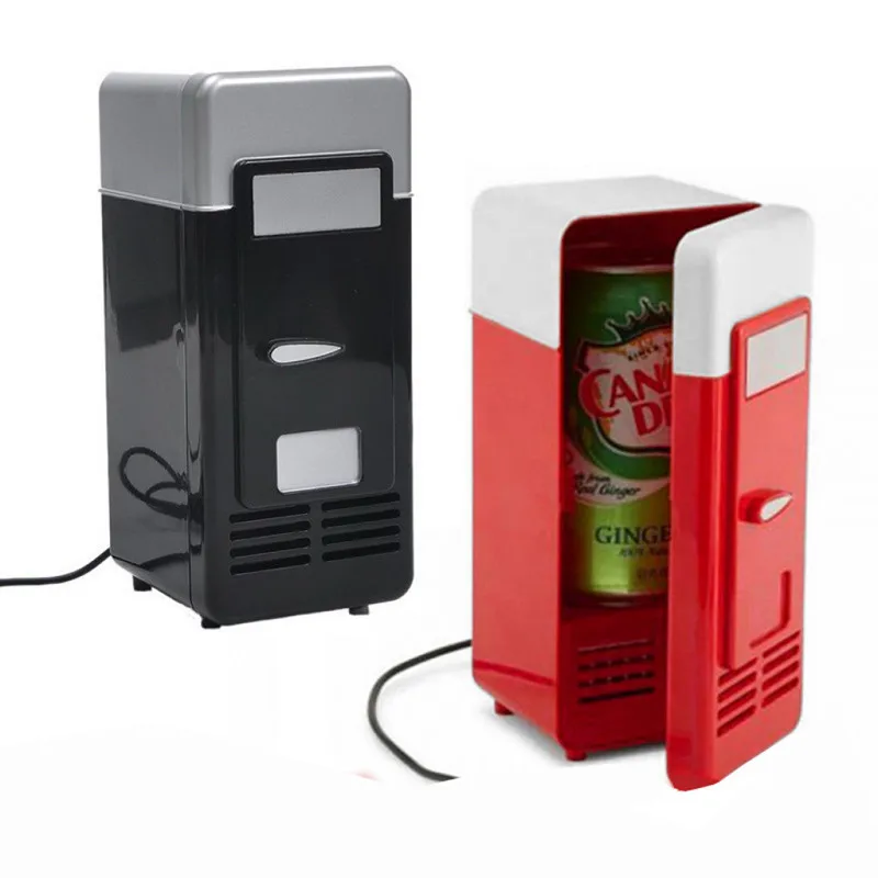 Car Mini Fridge USB Hot And Cold Dual-UseGadget Beverage Cans Cooler Warmer Refrigerator With Internal LED Light