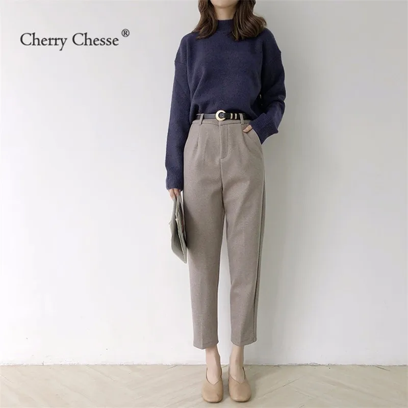 Cherry изящество винтажные женские брюки на пуговицах прямые осенние повседневные