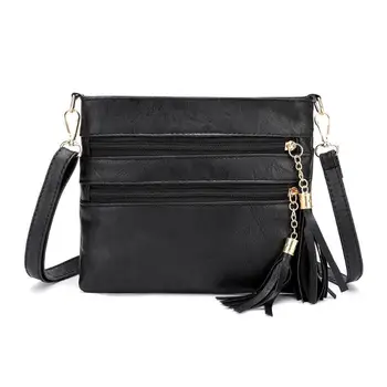 

Vintage Solid Color Shoulder Girls Messenger Handbags for Women Tassel Casual PU Leather Crossbody Bags 2019 Hot Selling