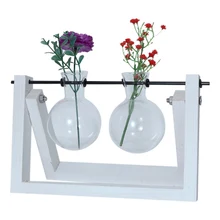 Винтажная креативная прозрачная стеклянная ваза с деревянной рамой, гидропонное растение, бонсай, кофейня, Настольный Декор для дома, аксессуары