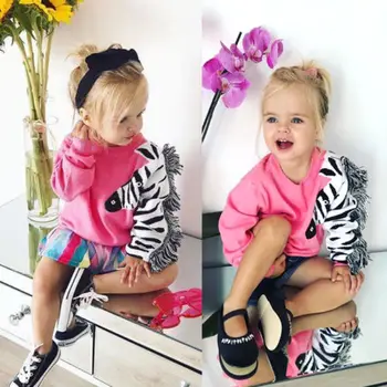 

Tassels Toddler Kid Baby Girl Zebra Cotton Shivering Top T-shirt Sweatshirt Clothes Autumn Outfits