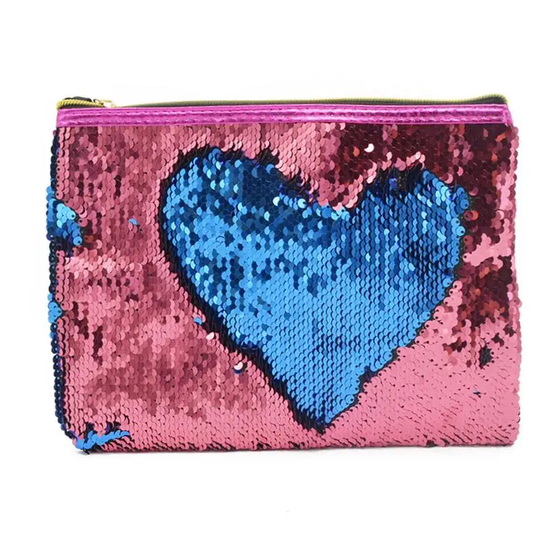 

Portable Women's PU Cosmetic Bag Sequined Fish Scales Fashionable Polyester Zippered Convenient Storage Pouch Briefcase Makeup