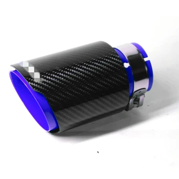

Universal Car Exhaust Pipe Muffler Carbon Fiber Sport Style Glossy Black & Blue Stainless Steel 63mm IN 89mm OUT
