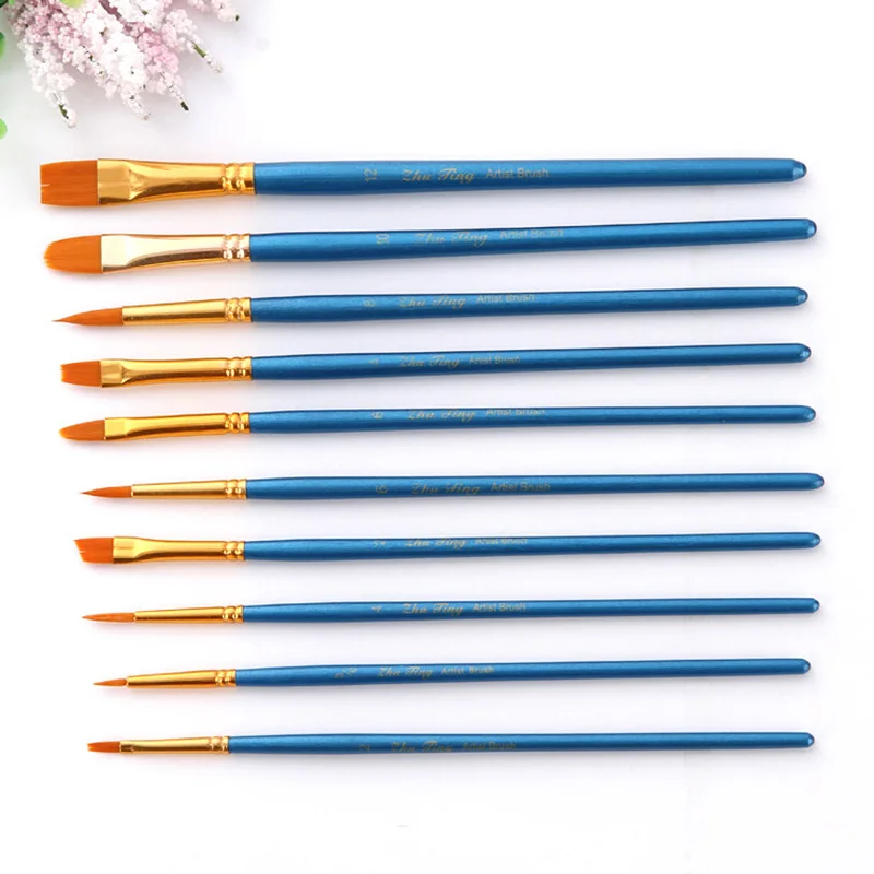 

10pcs Multifunction Different Head Paint Brushes Set For Drawing Nylon Pearlescent Handle Watercolor Paint Brush Art Supplies