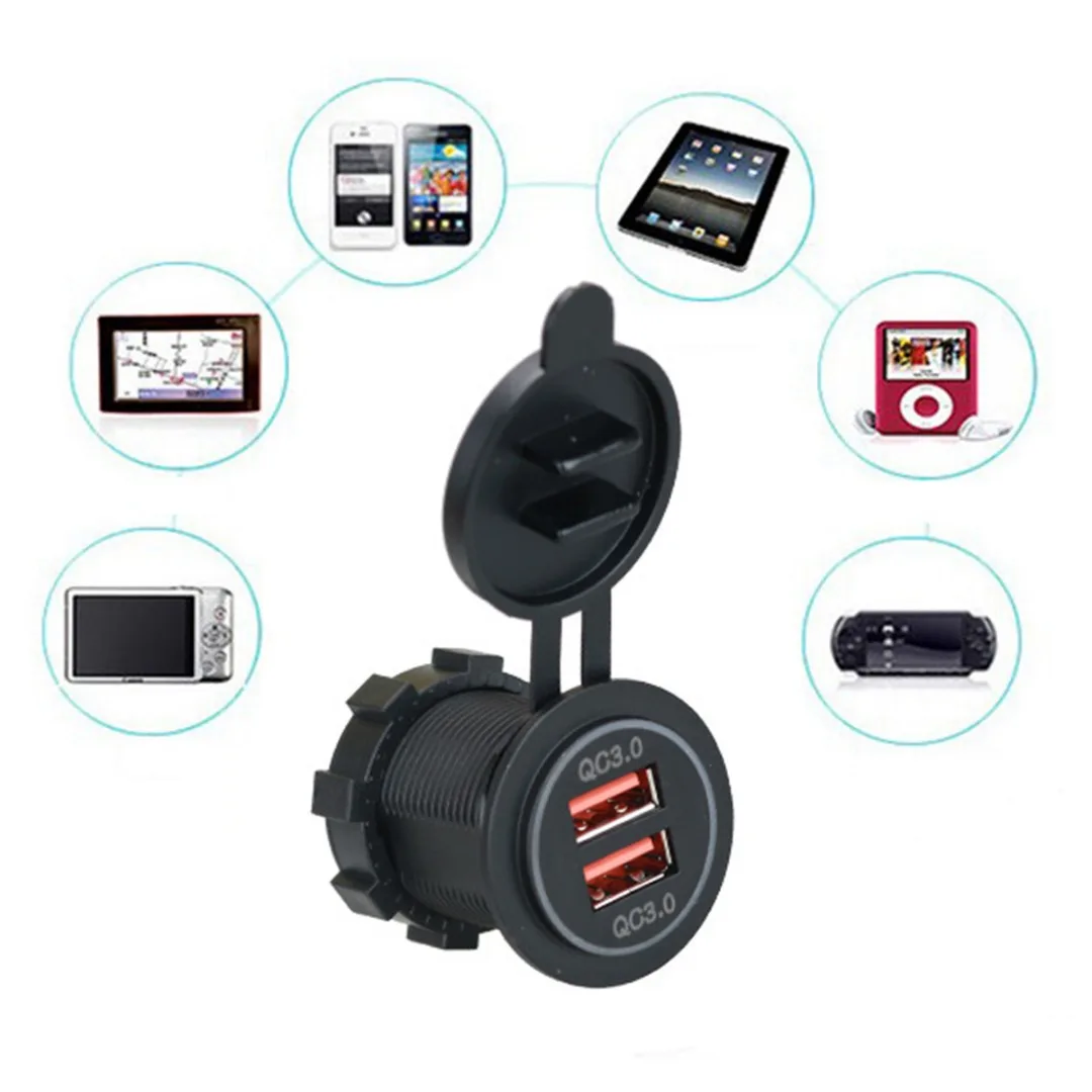 عالية الجودة QC3.0 المزدوج 2 USB ميناء دراجة نارية مأخذ شاحن السيارة للجوال هاتف محمول شاحن USB مزدوج 2 ميناء السلطة المقبس