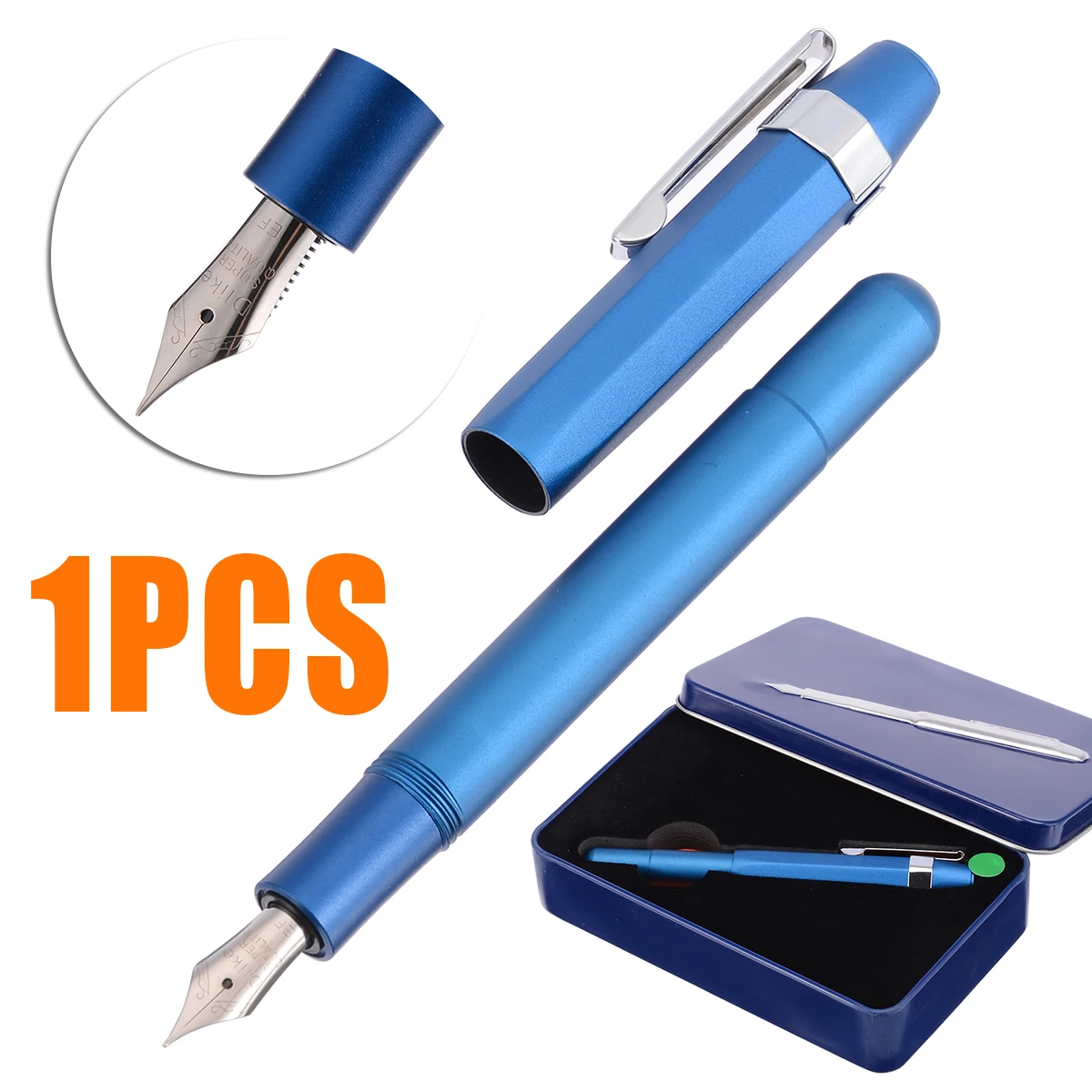 

1pc New Retro Travel Pocket Metal Fountain Pen Short Ink Pen F/EF Nib Stationery Office School Supplies Blue / Bronze / Black