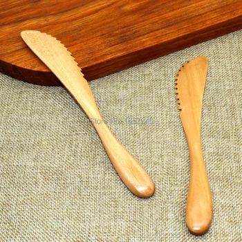 

100pcs Original Wooden Butter Knife Japanese Style Fruit Cake Knife Tooth Shape Cheese Knife Wholesale