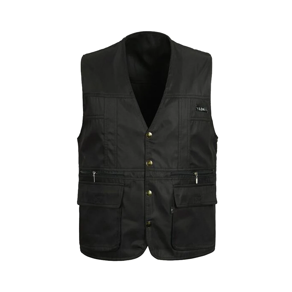 

Sunnimix Men's Safari Reversible Vest Multi Pockets Polyester for Fishing Hiking Photo Waistcoat Travel backpacking Security