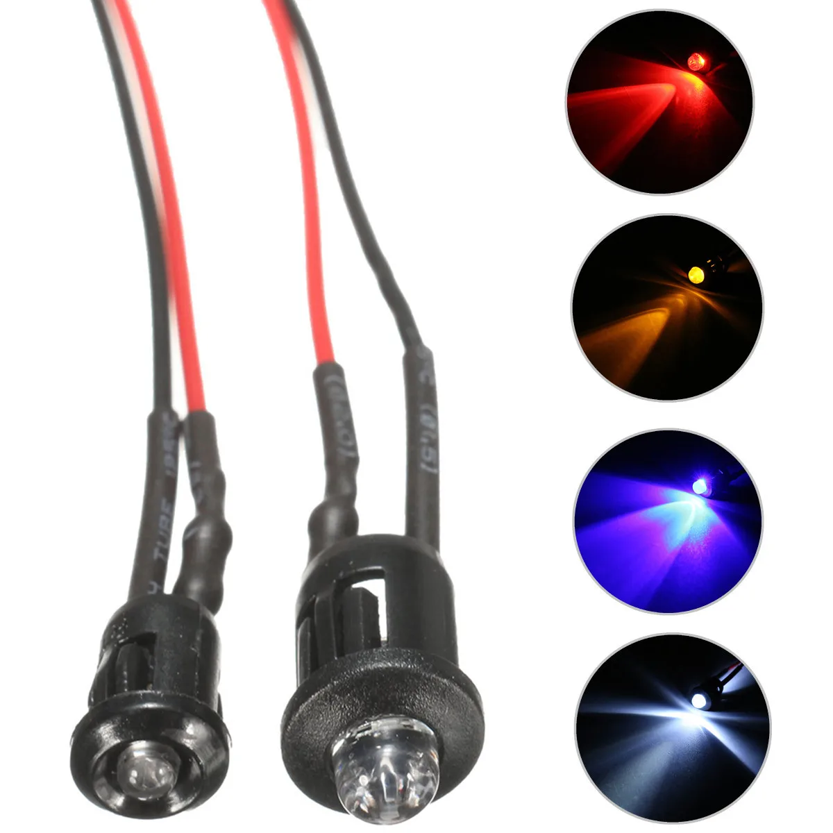 Holder 3mm 12V DC Light Emitter Ultra Bright Flashing Pre-Wired LED 20cm Cable