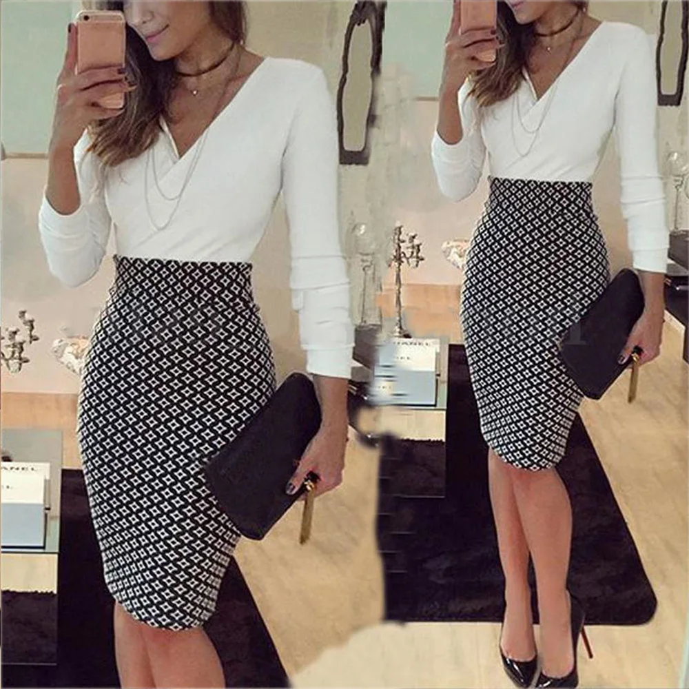 

Women Office Formal Business Stretch Cocktail Party V-Neck Slim Pencil Dress