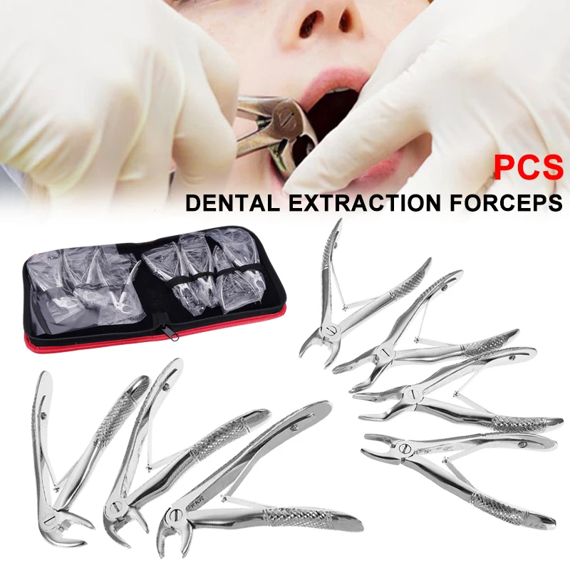 

7PCS Stainless Steel Dental Extraction Forceps Adults Teeth Extracting Pliers Surgical Tooth dental Instrument With Storage Bag