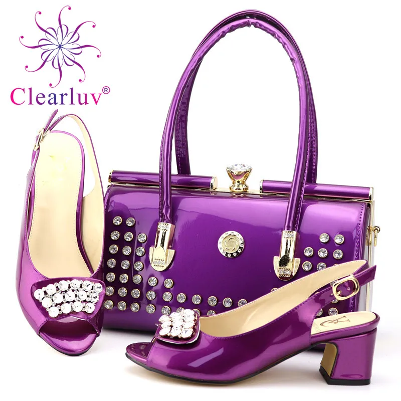 

New Arrival Rhinestone Women Wedding Shoes and Bag Set Italian Shoes and Bags Set for Wedding Fashion Shoes 2019 Women Shoes