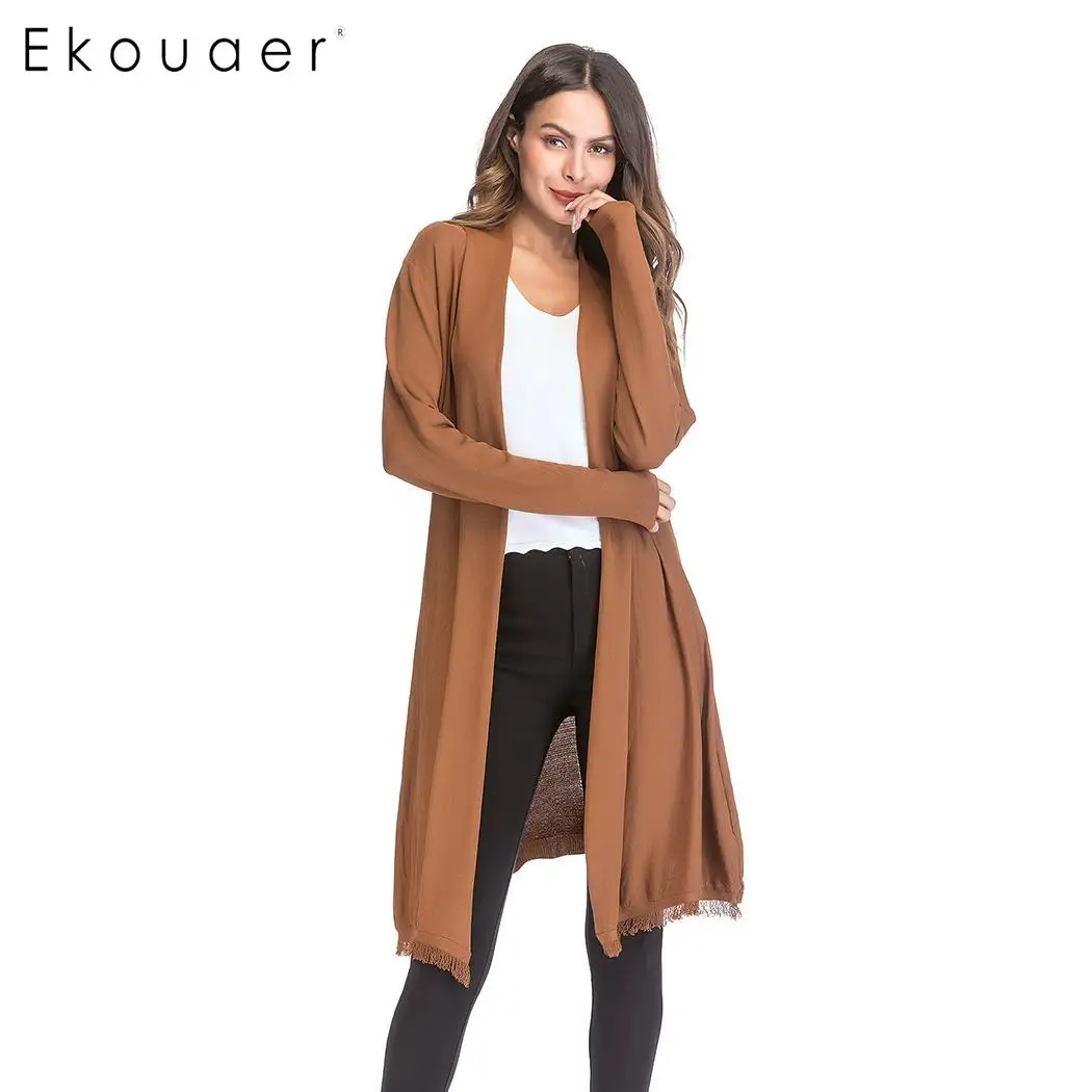 Женский длинный кардиган Ekouaer модный вязаный свитер с отложным воротником и