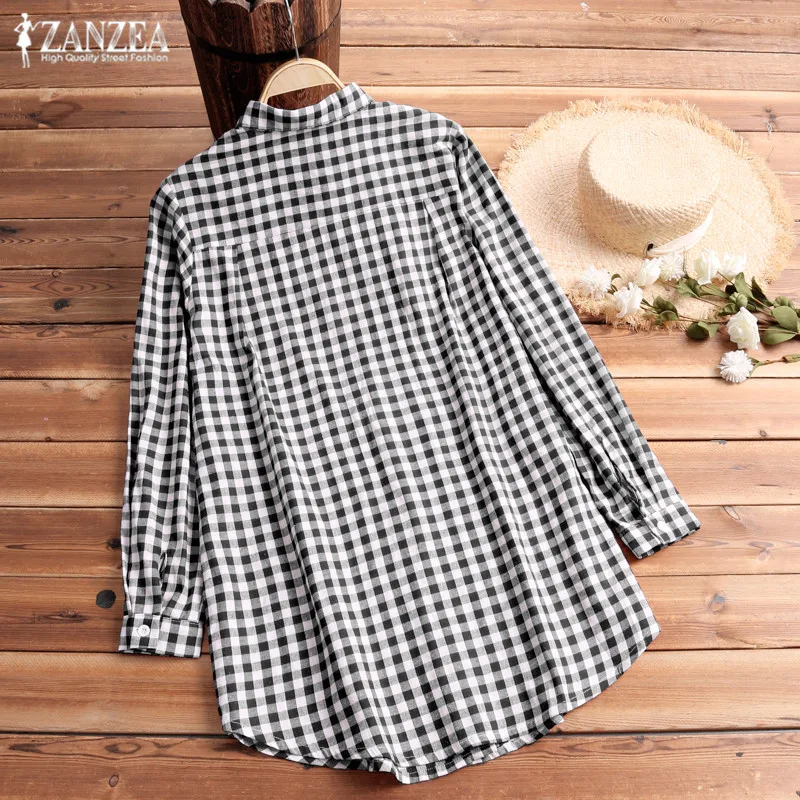 زائد حجم 5XL منقوشة قميص 2019 ZANZEA المرأة عارضة بلوزة خمر زر أسفل للنساء بالأزرار الإناث الاختيار معطف blusas أعلى زائد حجم 5XL منقوشة قميص 2019 ZANZEA المرأة عارضة بلوزة خمر زر أسفل للنساء بالأزرار الإناث الاختيار معطف blusas أعلى