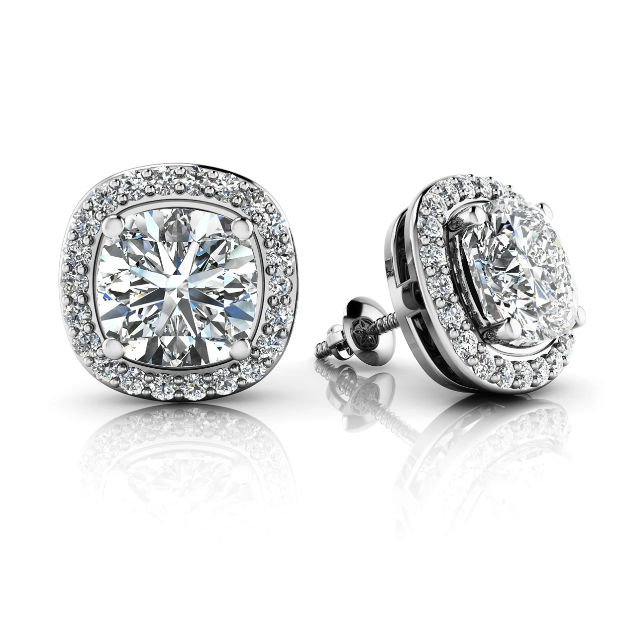 Cushion Cut Natural Diamond Stud Earrings In PT950 Platinum (1.22 Carat