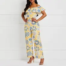 Summer Off Shoulder Casual Long Jumpsuit Women Sexy Backless Ruffle Boho Floral Print African Ladies Holiday Wide Leg Jumpsuits Summer Off Shoulder Casual Long Jumpsuit Women Sexy Backless Ruffle Boho Floral Print African Ladies Holiday Wide Leg Jumpsuits