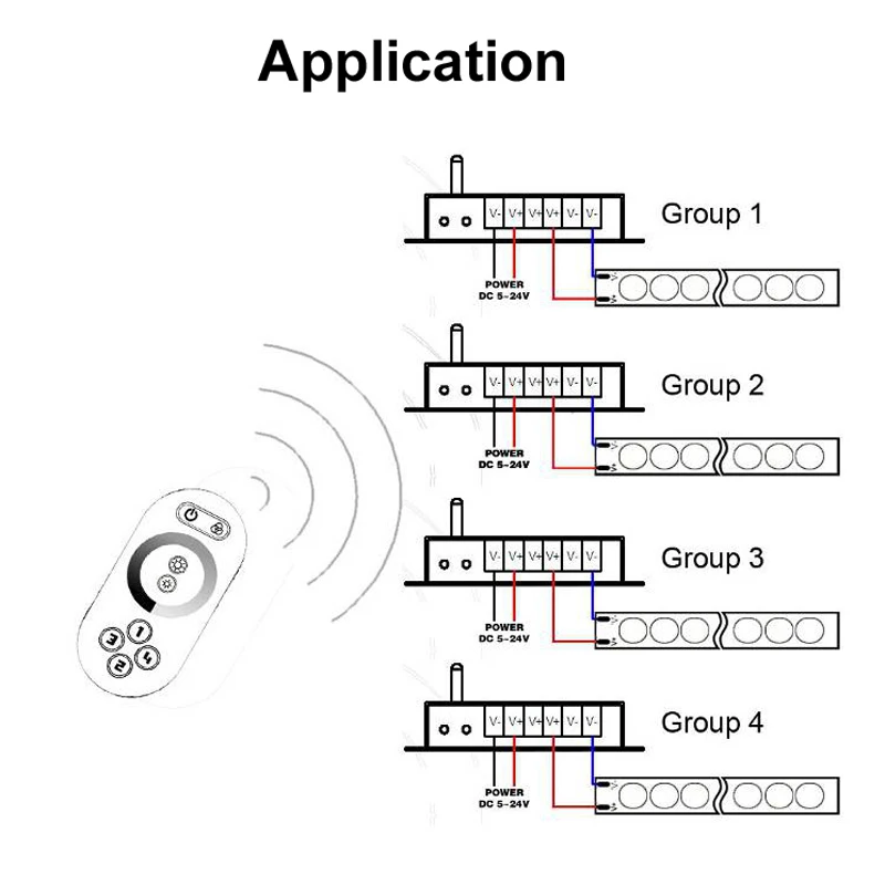 2,4G RF Led Диммер сенсорный выключатель управление 4 группы DC 5 в 12 В 24 В светодиодный диммер для светодиодной ленты светильник RF сенсорный диммер 12 в 24 В