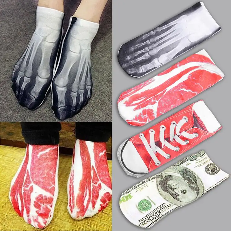 Горячие 3D печатные носки Скелет картона холст свинины доллар счета забавные Женские носочки недорогой носок Прямая