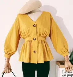 2019 весенние женские с v-образным вырезом блузка однотонная Длинные рукава Повседневная рубашка сексуальные женские топы и блузки