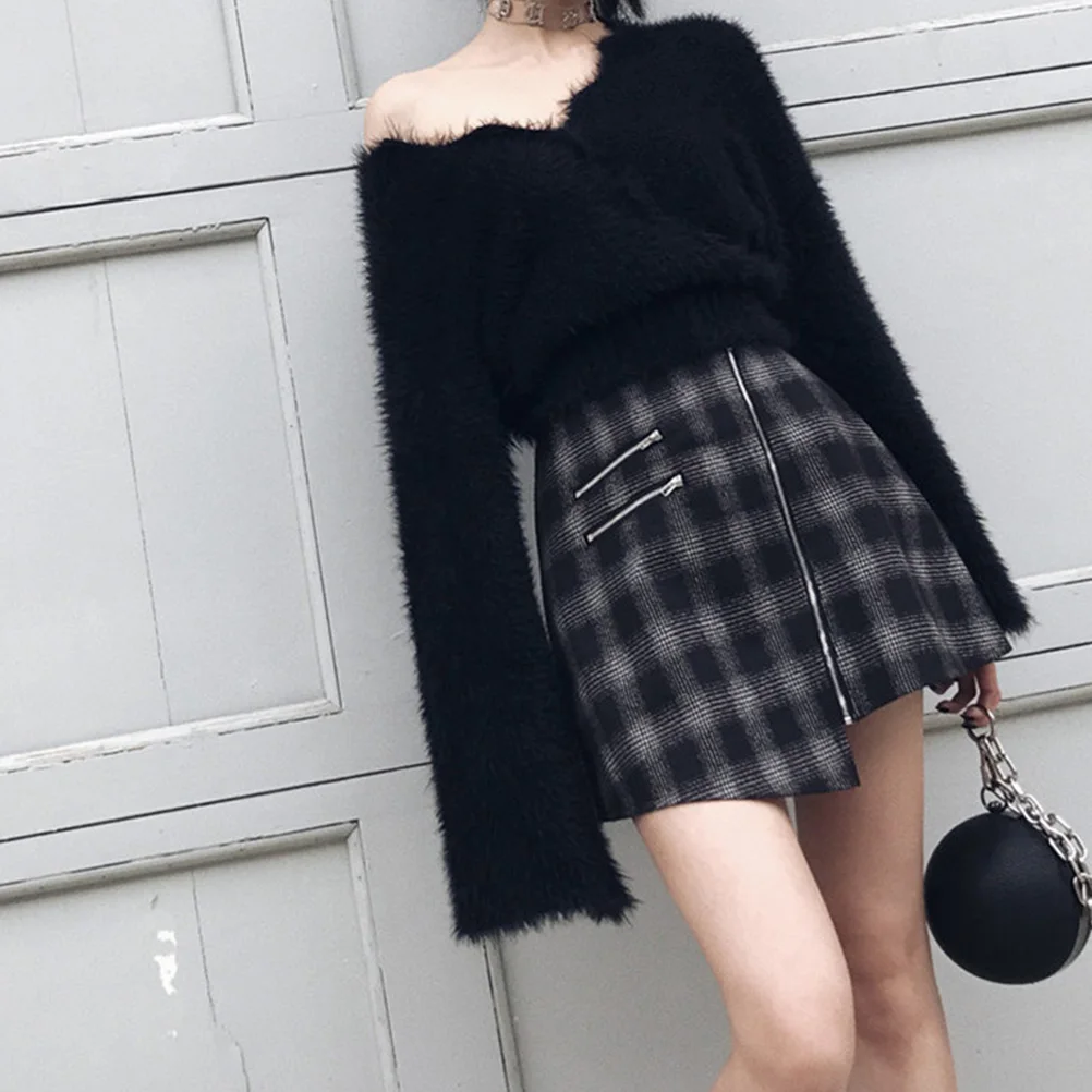 Harajuku юбки для женщин элегантный плед Высокая талия молния линии Асимметричная