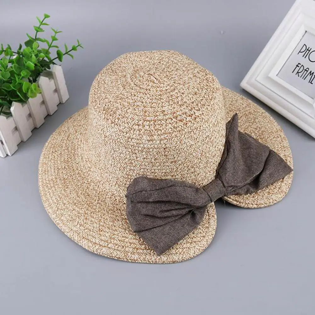 MISSKY 2019 جديد الصيف النساء قبعة الشمس أنيقة Bowknot سبليت شاطئ كاب للإناث