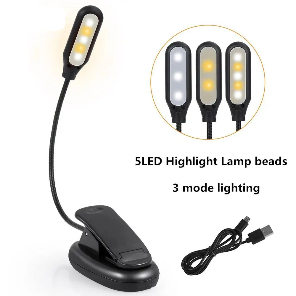 5 LED Dimmable Clip On led Reading Light Flexible Arm Bedside Lamp Eye