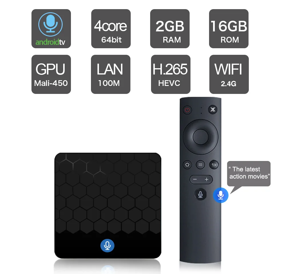 

X88 TV Box Mini Android OS with Voice Remote 2GB+16GB RK3328 Android 7.1 2.4G WiFi 100Mbps USB3.0 Support 4K H.265 Set-top Box